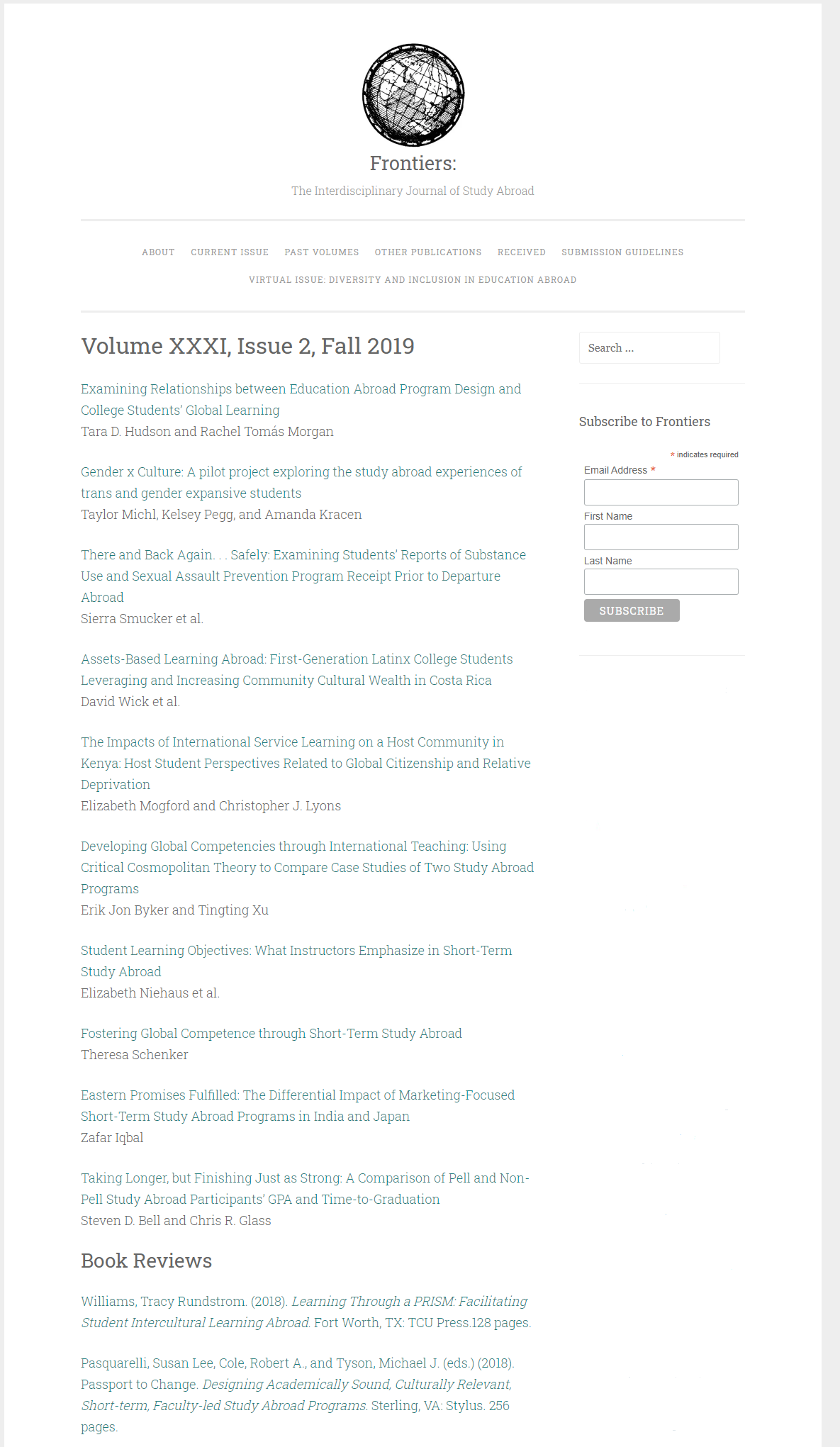 screenshot of original web publications of Vol. 31, Iss. 2, Fall 2019